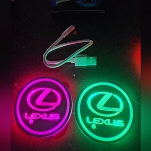 2 Lexus Led Color Changing USB charged Car Cupholder Coasters.